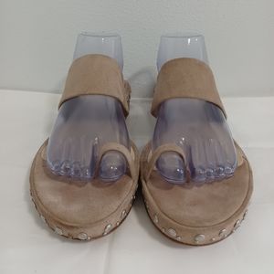 KLIK cream suede leather stud toe ring plataform sandals size10